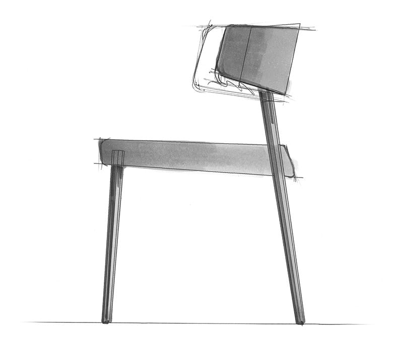 Sketch of Marlon Dining Chair with wide back and seat in modern dynamic shape