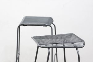 Haley barstools with base in bent steel tube and seat and backrest in steel mesh