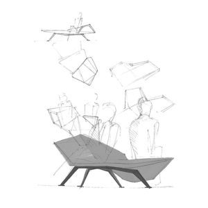 Sketch of Cay Sofa with various geometric variations and seating positions