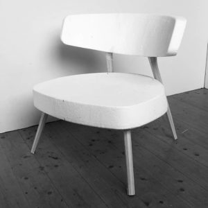 Model of Marlon Lounge Chair with wide back and seat made of cardboard and styrofoam