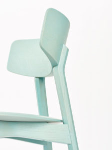 Marlon Solid Wood Chair with wide back in modern dynamic shape made of wood with light blue lacquer finish