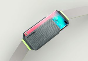Nest of Galaxy carrying strap made of leather and cover with fabric in simple and geometric shape for transporting smartphones