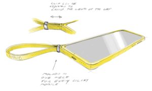 Sketch of Belt of Galaxy case and strap with clip to fix for wrist in yellow
