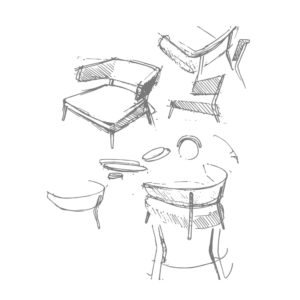 Sketch of Marlon lounge chair with wide back and seat