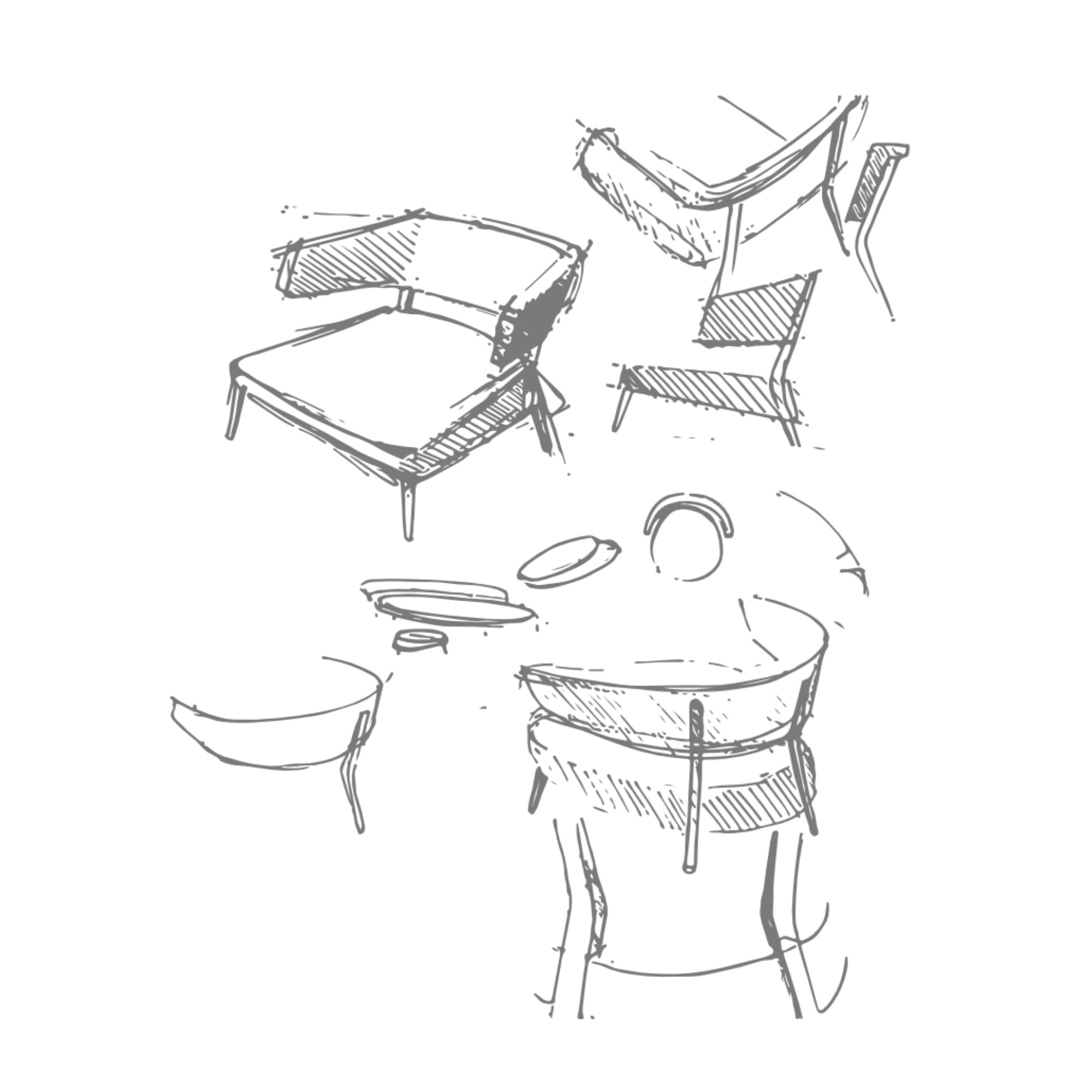 Sketch of Marlon Lounge chair with wide back and seat surface