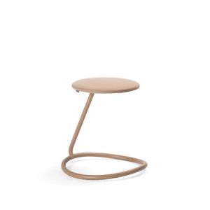 Rocca stool with bent steel tube ring for ergonomic rocking that acts as a support leg and seat cushion in beige