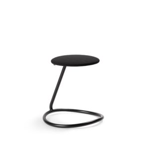 Rocca stool with bent steel tube ring for ergonomic rocking that acts as a support leg and seat cushion in black