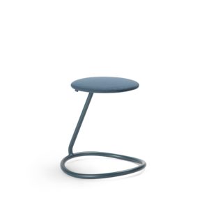 Rocca stool with bent steel tube ring for ergonomic rocking that acts as a support leg and seat cushion in blue-grey