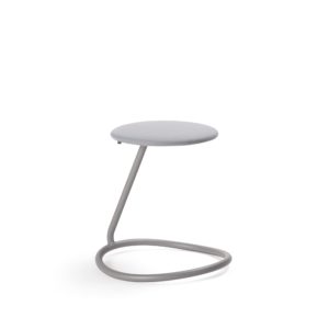Rocca stool with bent steel tube ring for ergonomic rocking that acts as a support leg and seat cushion in light grey