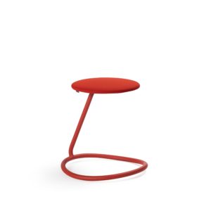 Rocca stool with bent steel tube ring for ergonomic rocking that acts as a support leg and seat cushion in red