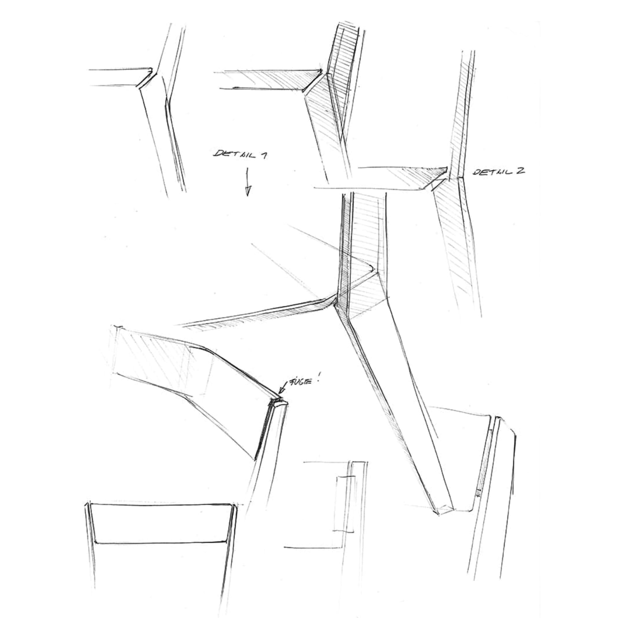 Sketch of Finn Chair showing variations in the connection between the backrest, seat, and legs